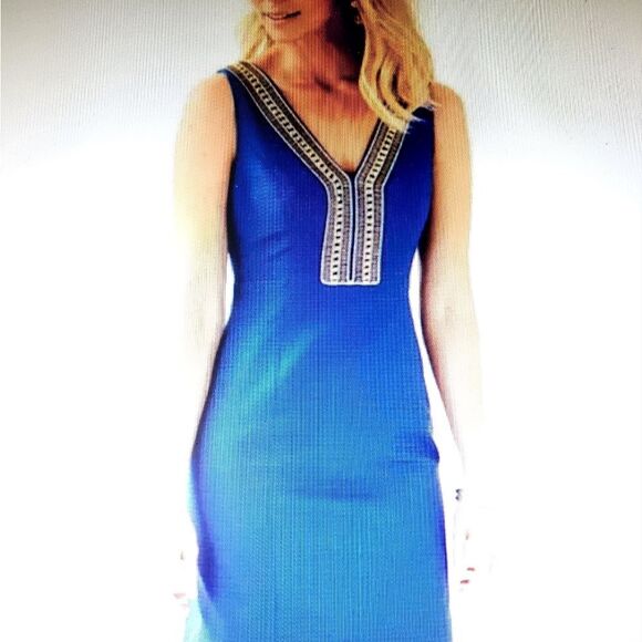 Lilly Pulitzer Eliot Shift Dress Blue Current Beaded Embellished - Picture 1 of 4